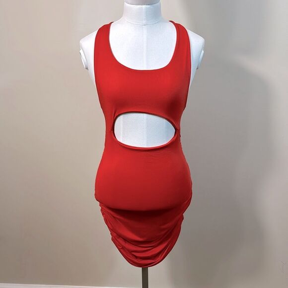 Source Unknown Dresses & Skirts - Bodycon Red Cutout Shortsleeve Summer Party Ruched Short Women Dress Size Small